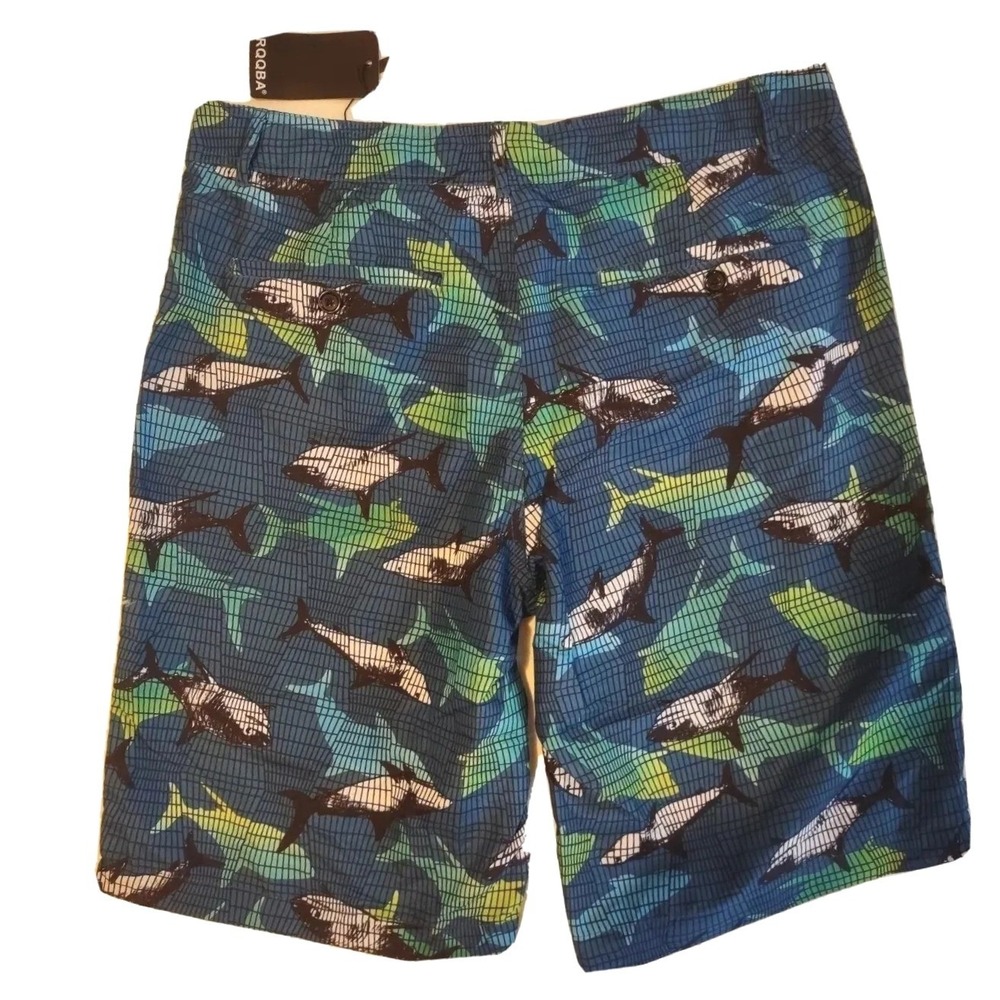 Swimsuit RQQBA Swim‎ Shorts Large 35 Mens L Shark Graphic Blue Bathing Suit New